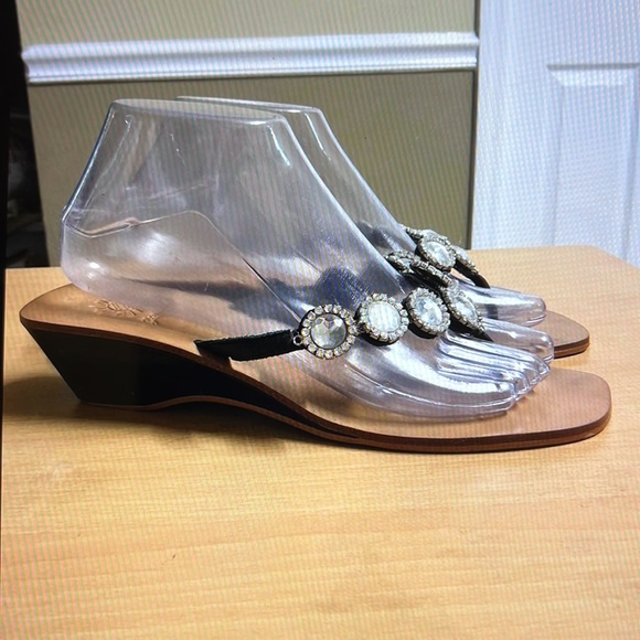 Yellow Box Cage Wedge Sandals Jeweled 7.5 - Picture 5 of 9